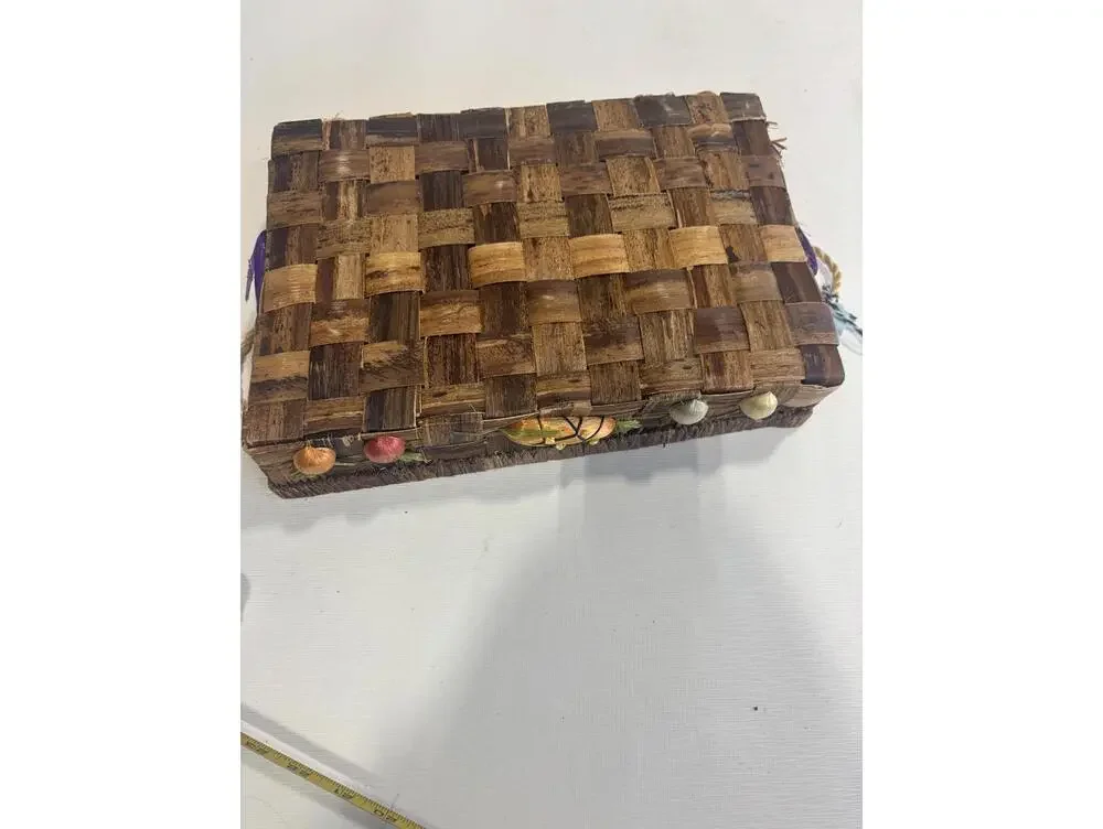 Handwoven Rectangular Wicker Basket Tray‎ with Decorative Fruit Accents